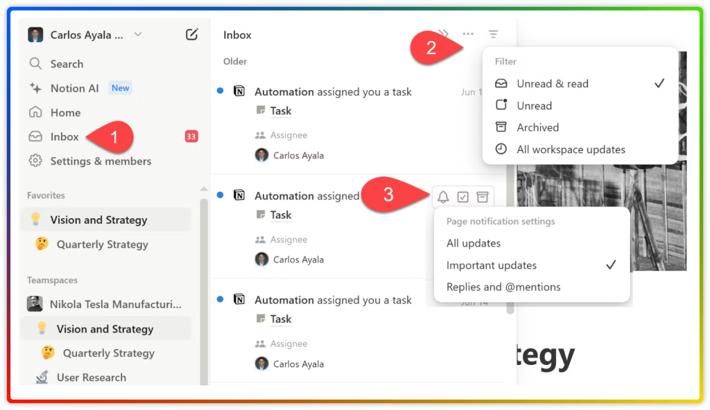 How to Navigate Notion 11 Inbox section in Notion