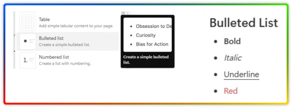 Deep Dive into Notion Blocks 36 Notion Basic Block Bullet list