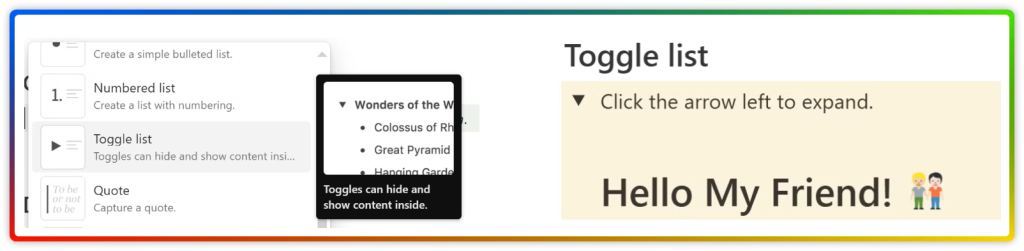 Deep Dive into Notion Blocks 40 Notion Basic Block Toggle List