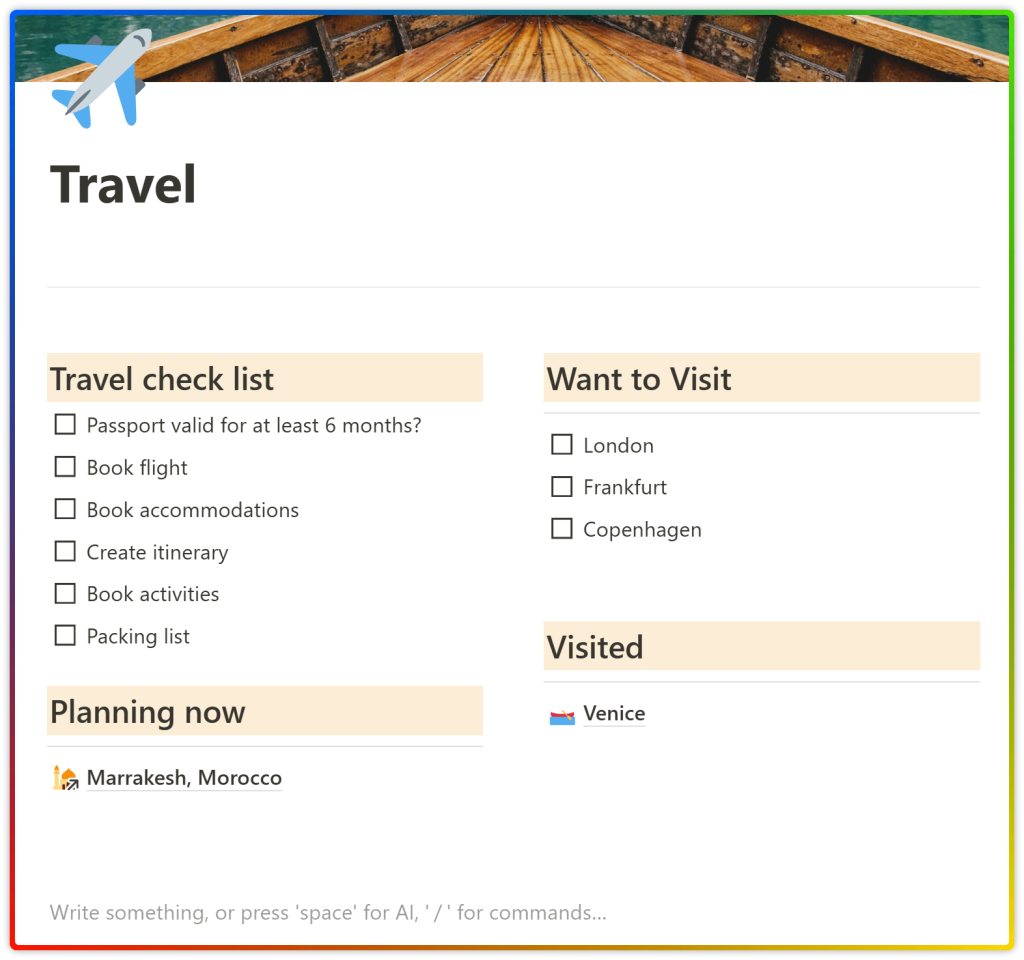 How to Effectively Create Notion Pages 5 travel dashboard in Notion